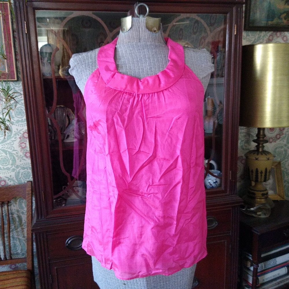 J CREW Bright Pink Sleeveless Silk Top